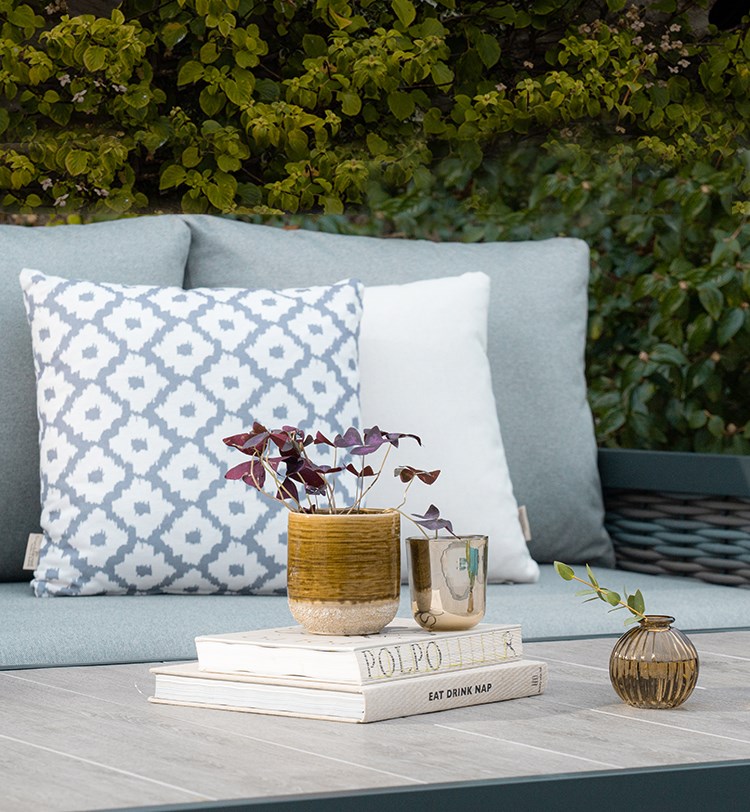 Bramblecrest Portofino Aluminium 2 Seater Sofa Set with Coffee Table, Plants and Books