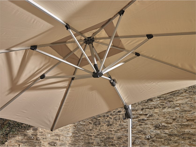 Chichester Sand 3.0m x 3.0m Anodised Square Cantilever Parasol, Steel Granite Wheeled Base & Cover Alternative Image