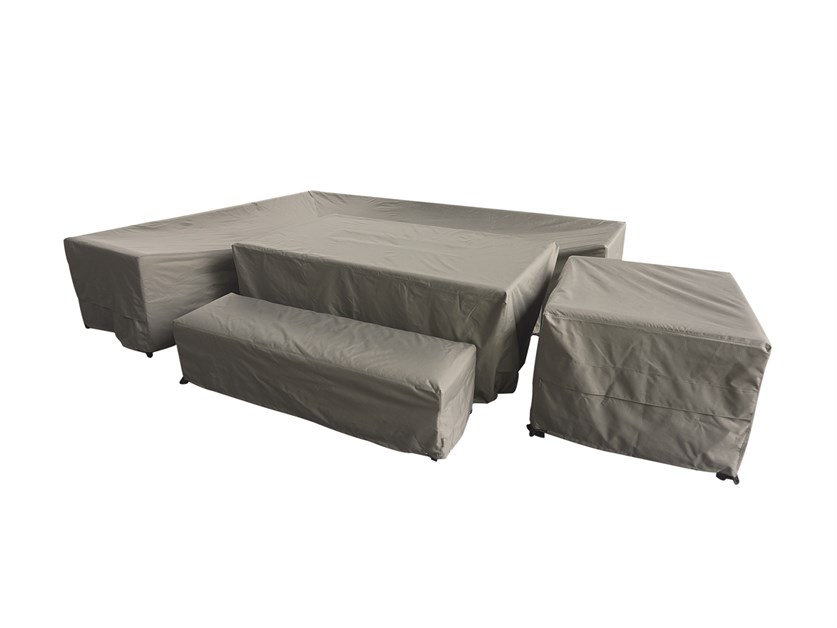 Aluminium L-Shape Sofa with Rectangle Firepit Table, Chair & Bench Set Covers - San Marino / Tuscan