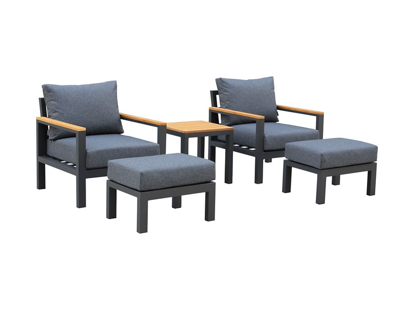Bergen 2 Armchairs with Footstools & Teak Side Table Alternative Image