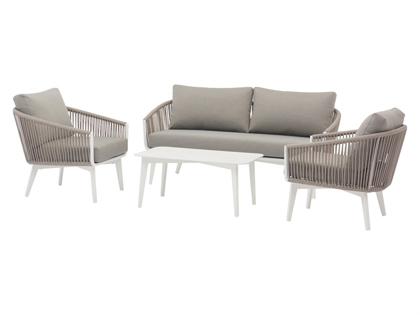 Palermo White 2 Seater Sofa with 2 Armchairs & Rectangle Ceramic Glass Coffee Table Alternative Image