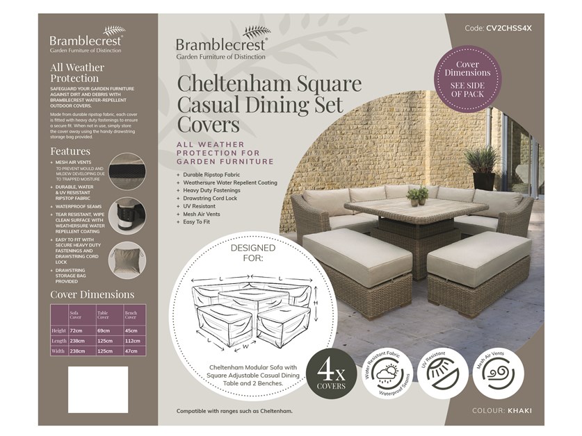 Cheltenham Square Corner Set Covers including Table & 2 Benches Alternative Image