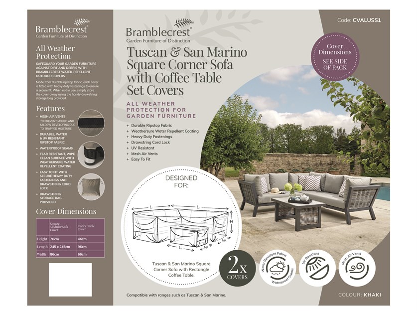 Aluminium Corner Sofa & Rectangle Coffee Table Set Covers - San Marino / Tuscan Alternative Image