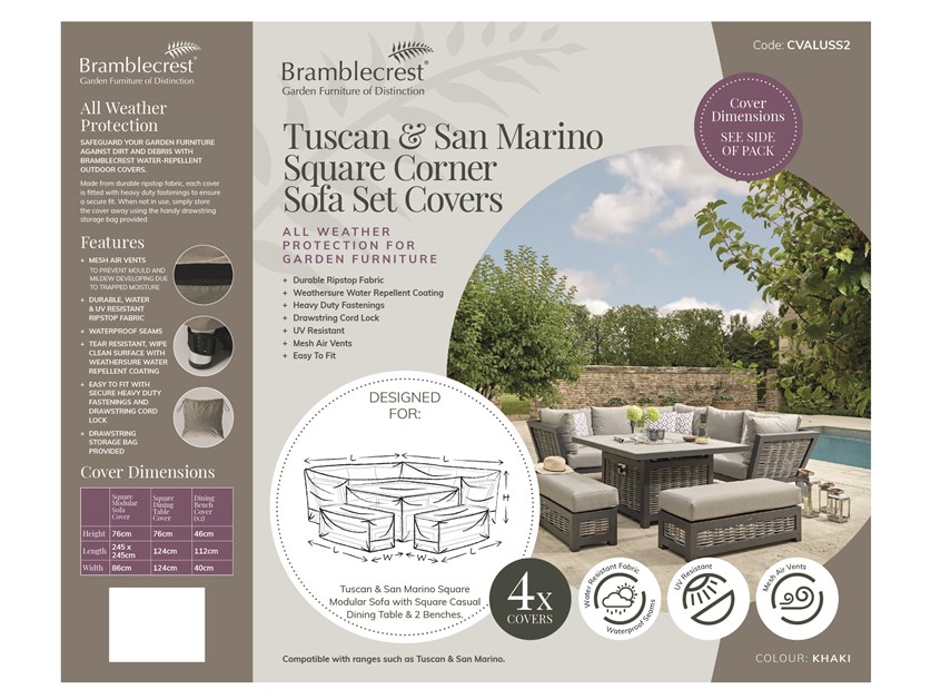 Aluminium Square Corner Sofa with Dual Height Table & 2 Benches Set Covers - San Marino / Tuscan Alternative Image