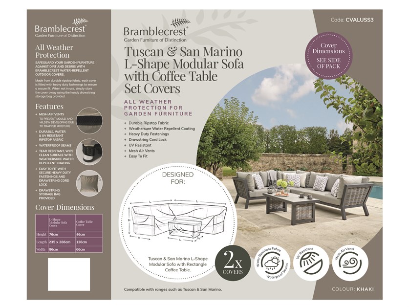 Aluminium L-Shape Sofa with Rectangle Coffee Table Set Covers - San Marino / Tuscan Alternative Image