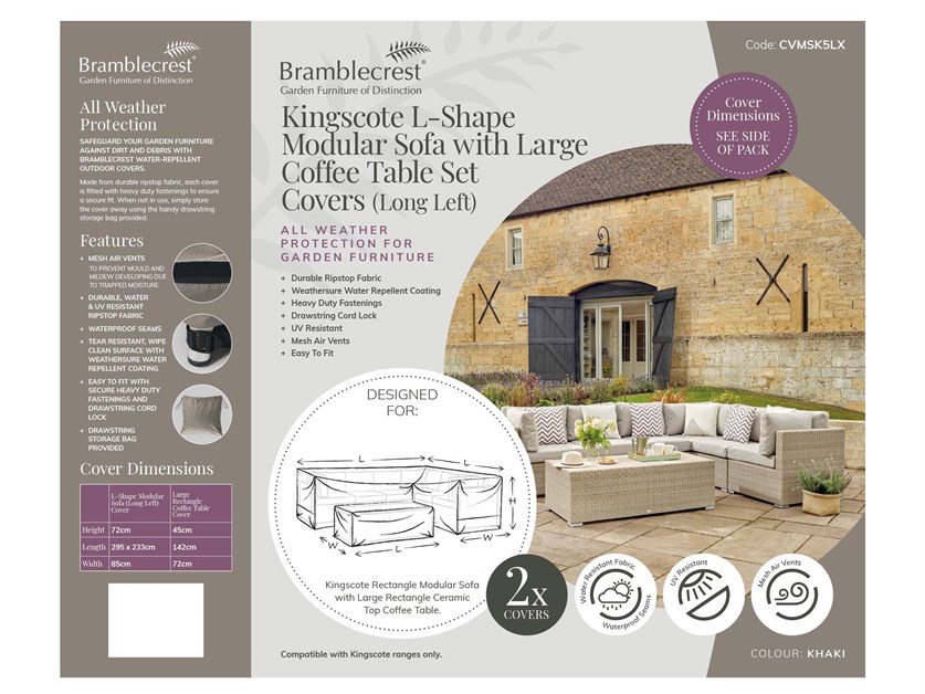 Kingscote L-Shape Sofa with Rectangle Coffee Table Set Covers - Long Left Alternative Image