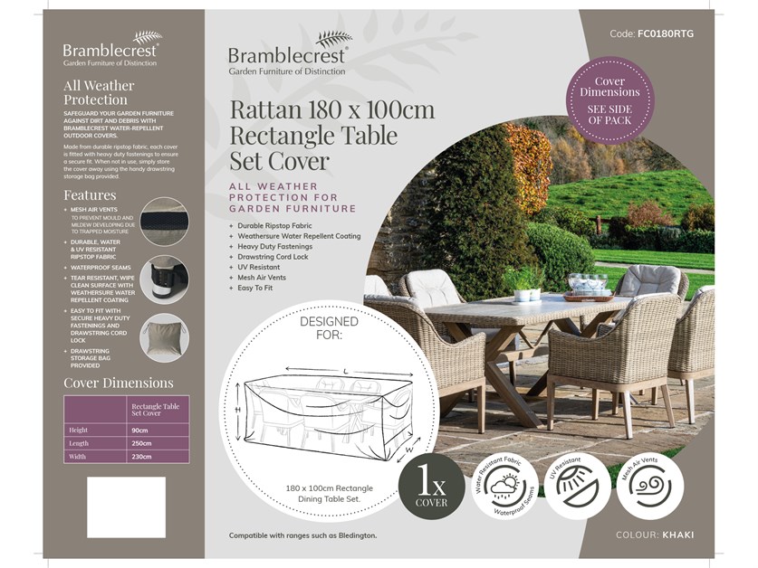 Rattan 180 x 100cm Rectangle Table Set Cover Alternative Image