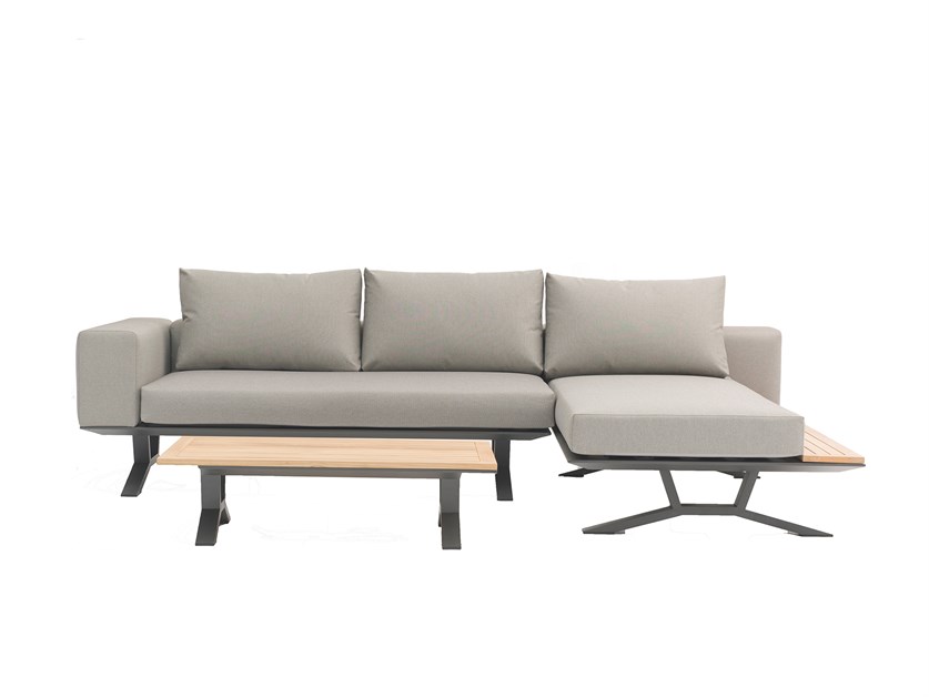 Lucca Sofa with Chaise & Rectangle Teak Coffee Table Alternative Image