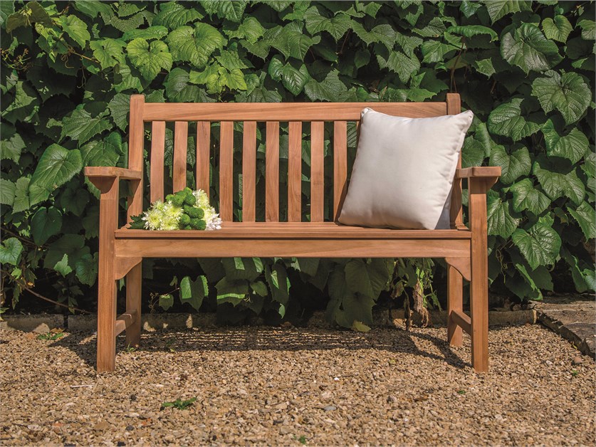 Teak 2 Seat Bench with Curved Back & Flat Arms Alternative Image