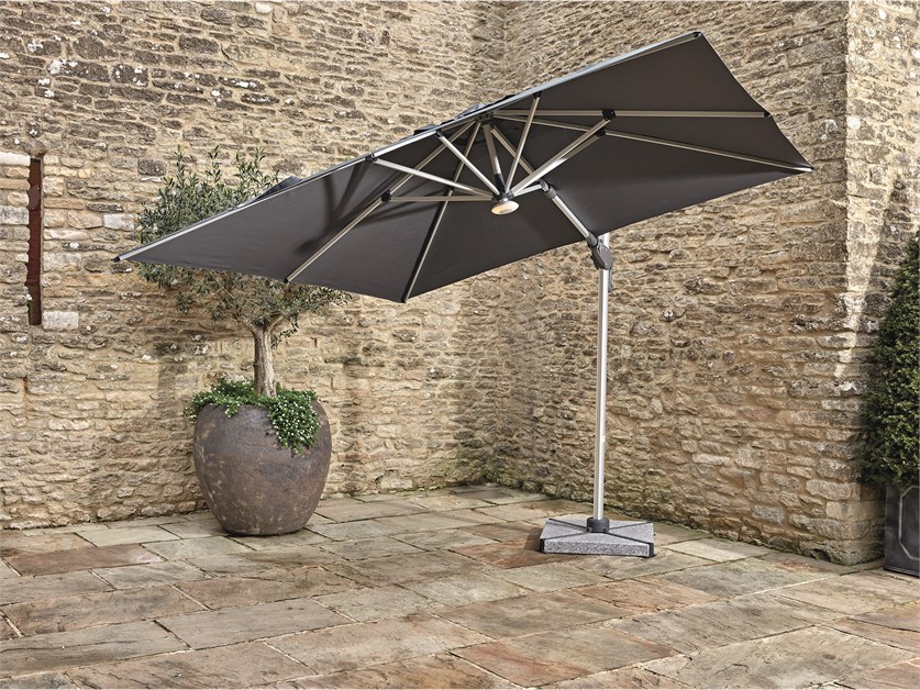 Bramblecrest Cantilever Parasol Led, Outdoor Cantilever Grey Umbrella With Lights And Speaker