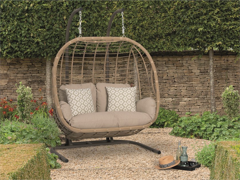 Chedworth Sandstone Rattan Open Weave Double Hanging Cocoon Alternative Image
