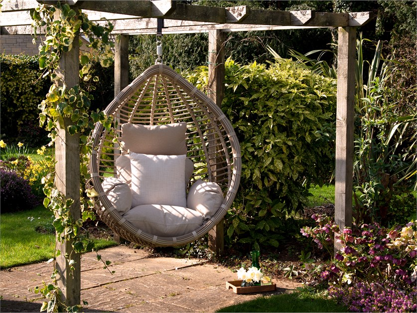 Chedworth Sandstone Rattan Open Weave Single Tulip Hanging Cocoon Pod with Hanging Strap Alternative Image