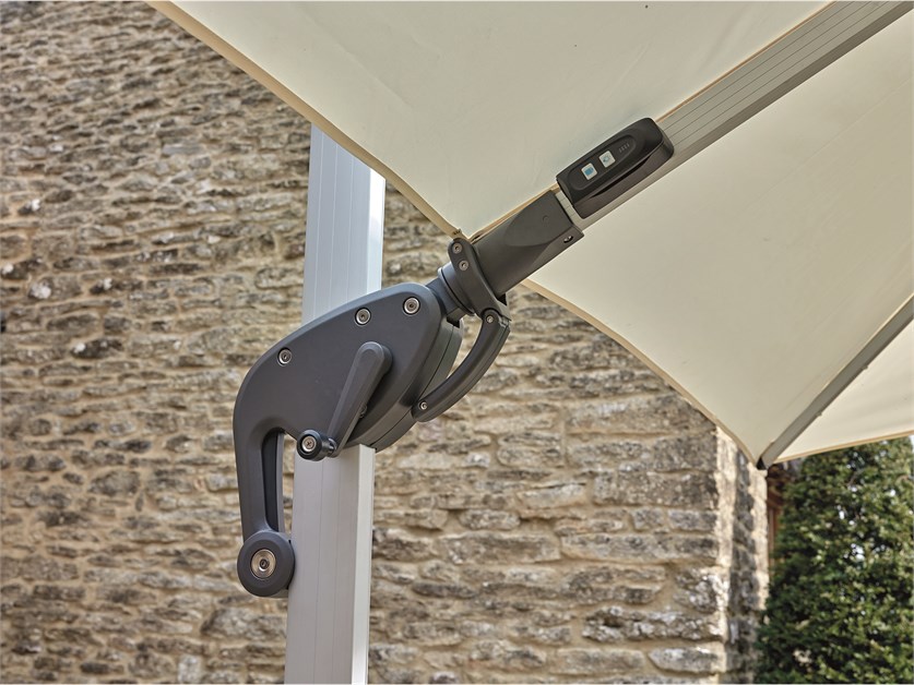 Ely Ecru 3.0m x 3.0m Square Cantilever Parasol with LED Light, Steel Granite Wheeled Base & Cover Alternative Image