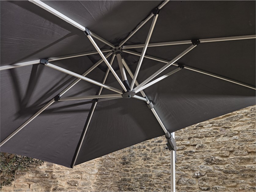 Chichester Grey 3.0m x 3.0m Anodised Square Cantilever Parasol, Steel Granite Wheeled Base & Cover Alternative Image