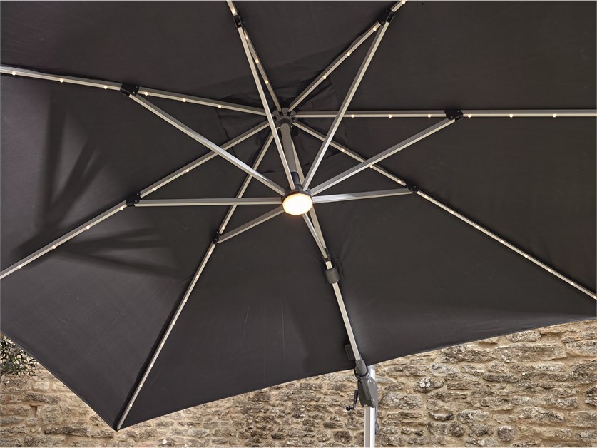 Ely Grey 3.0m x 3.0m Square Cantilever Parasol with LED Light, Steel Granite Wheeled Base & Cover Alternative Image