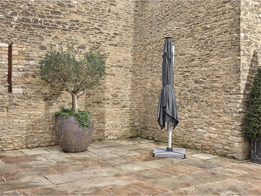 Ely Grey 3.0m x 3.0m Square Cantilever Parasol with LED Light, Granite Base & Cover Alternative Image