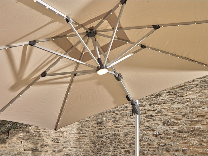 Ely Sand 3.0m x 3.0m Square Cantilever Parasol with LED Light, Steel Granite Wheeled Base & Cover Alternative Image