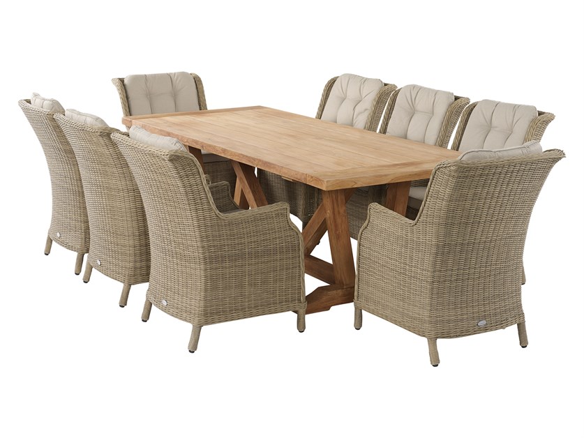 Kuta Teak Rectangle Table with 8 Oakridge Rattan Chairs Alternative Image
