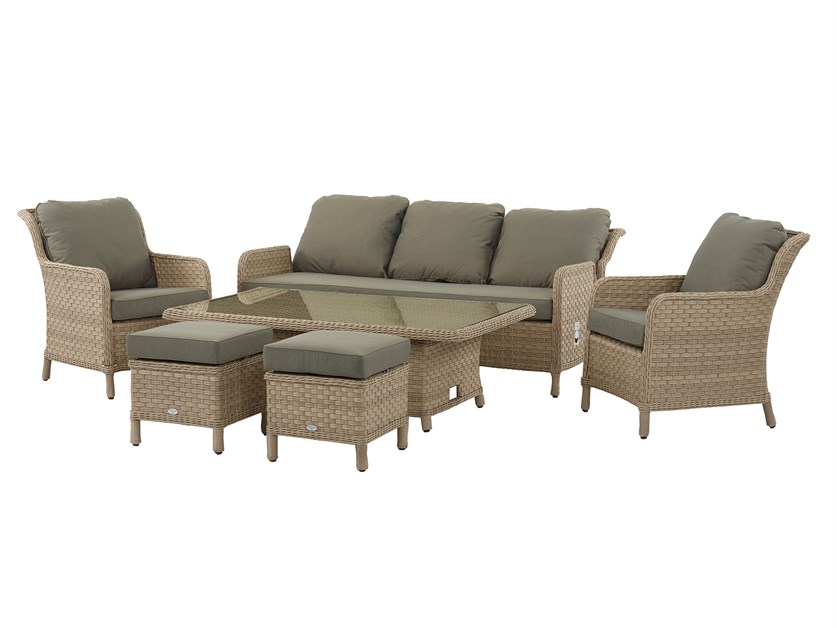 Blenheim Rattan Reclining 3 Seater Sofa with Dual Height Rectangle Table, 2 Reclining Armchairs & 2 Stools Alternative Image