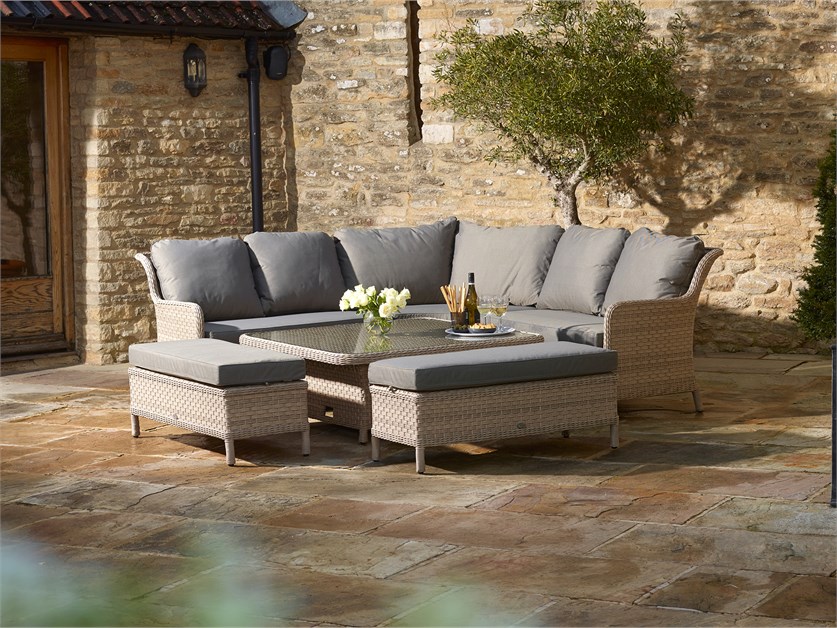 Blenheim Rattan Corner Sofa with Square Dual Height Table & 2 Benches Alternative Image
