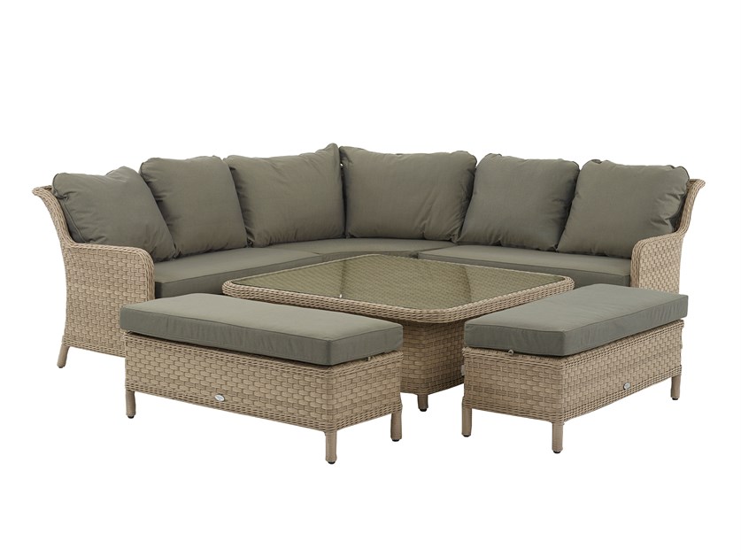 Blenheim Rattan Corner Sofa with Square Dual Height Table & 2 Benches Alternative Image