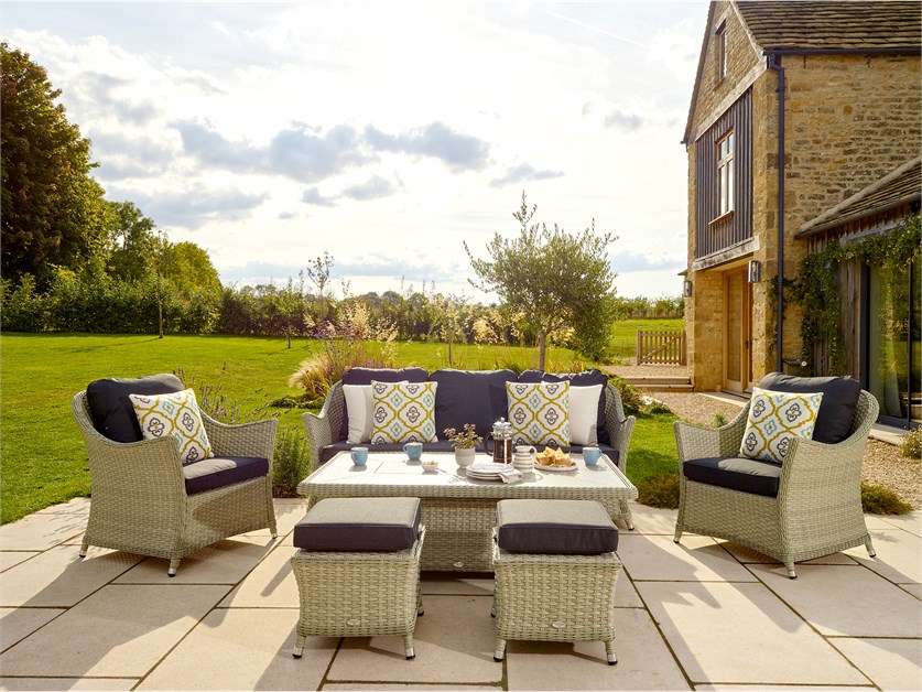 Chatsworth Rattan 3 Seater Sofa with Dual Height Rectangle Table, 2 Armchairs & 2 Stools Alternative Image
