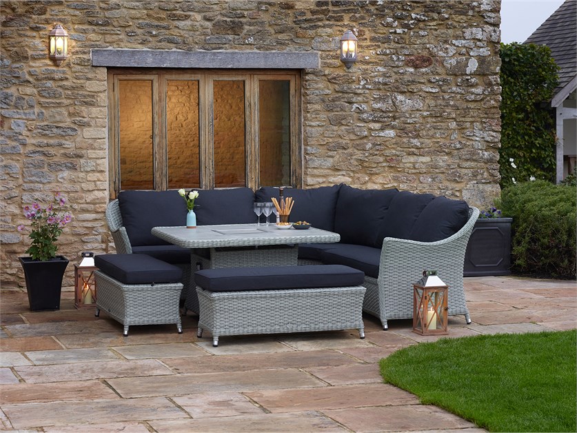Chatsworth Rattan Corner Sofa with Square Firepit Table & 2 Benches Alternative Image