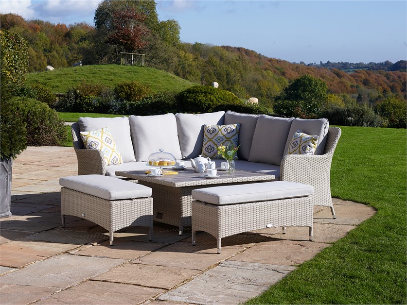 Tetbury Nutmeg Rattan Corner Sofa with Square Dual Height Tree-Free Top Table & 2 Benches Alternative Image
