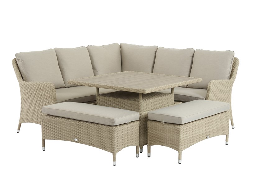 Tetbury Nutmeg Rattan Corner Sofa with Square Dual Height Tree-Free Top Table & 2 Benches Alternative Image