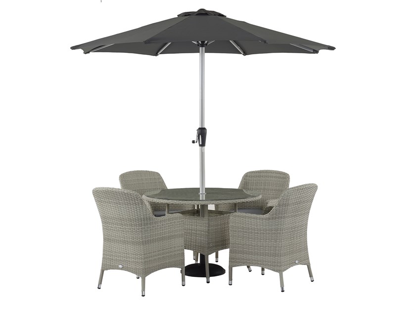 Tetbury Cloud Rattan 4 Seat Round Dining Set with Glass Top, Parasol & Base Alternative Image