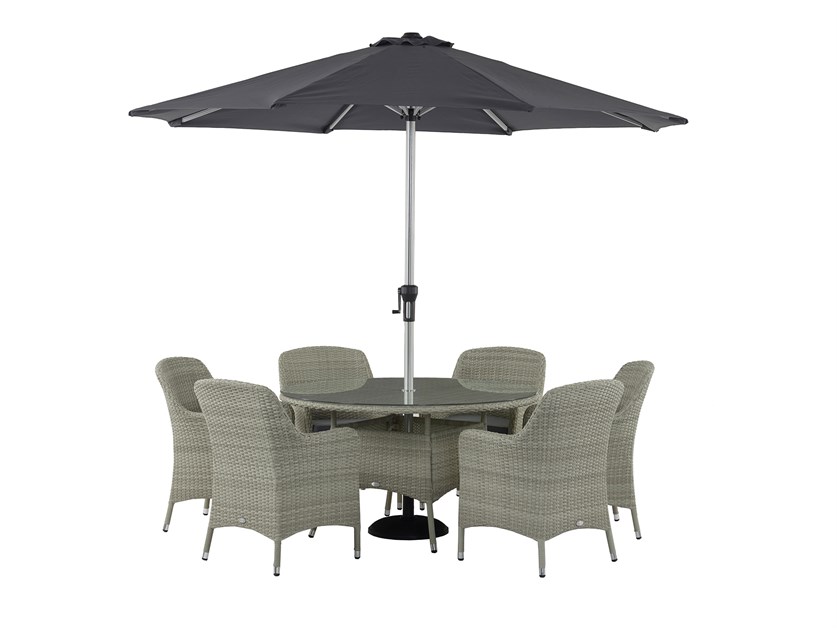 Tetbury Cloud Rattan 6 Seat Round Dining Set with Glass Top, Parasol & Base Alternative Image