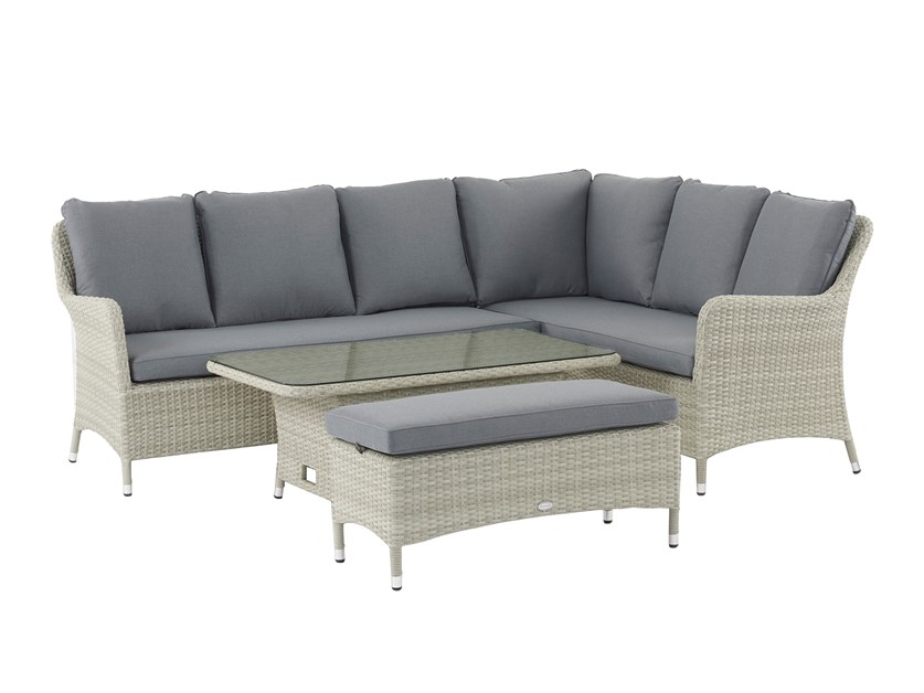 Tetbury Cloud Rattan L-Shape Sofa with Rectangle Dual Height, Glass Top Table & Bench Alternative Image