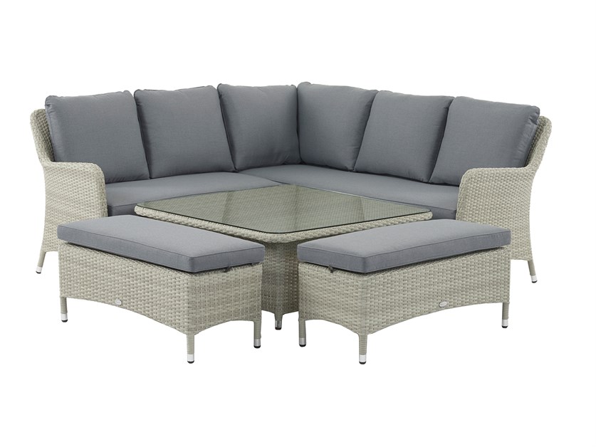 Tetbury Cloud Rattan Corner Sofa with Square Dual Height Glass Top Table & 2 Benches Alternative Image