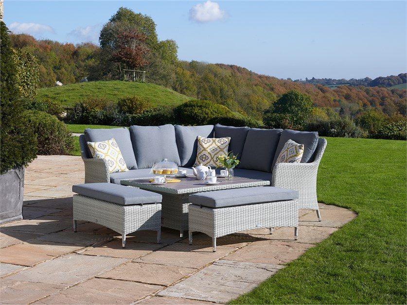 Tetbury Cloud Rattan Corner Sofa with Square Dual Height Tree-Free Top Table & 2 Benches Alternative Image