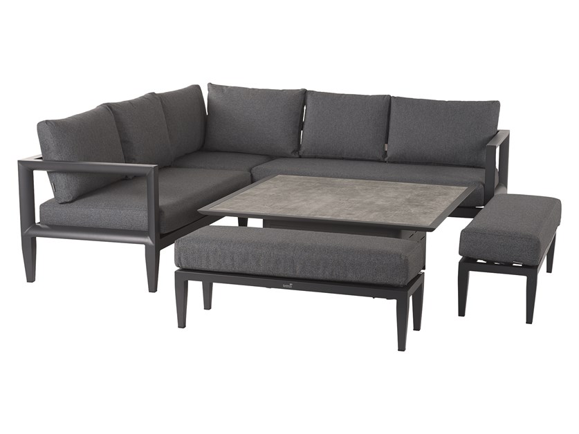 Havana Anthracite Corner Sofa with Square Dual Height Ceramic Glass Table Top & 2 Benches Alternative Image