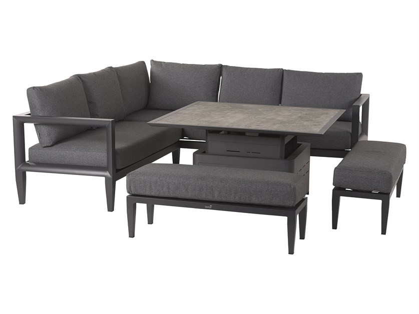 Havana Anthracite Corner Sofa with Square Dual Height Ceramic Glass Table Top & 2 Benches Alternative Image
