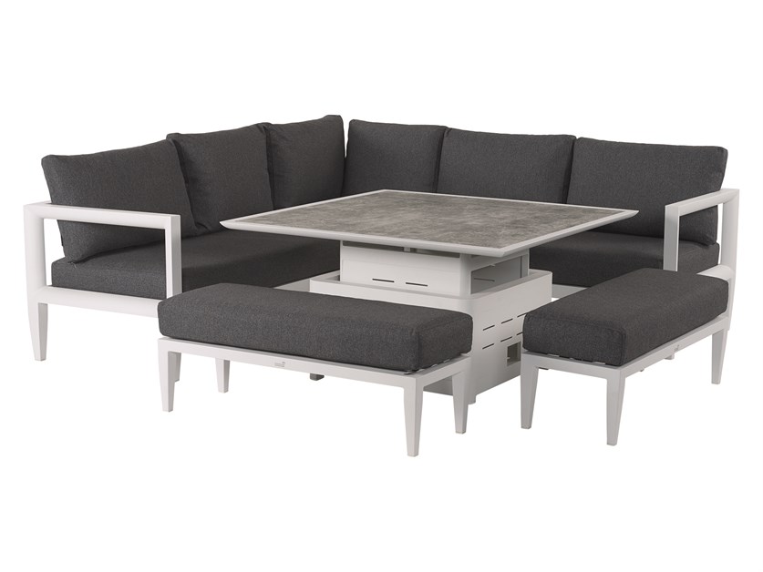 Havana Pure White Corner Sofa with Square Dual Height Ceramic Glass Top Table & 2 Benches Alternative Image