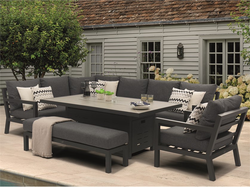 La Rochelle L-Shape Sofa with Rectangle Firepit Table, Armchair & Bench (Cushions in Slate Grey) Alternative Image