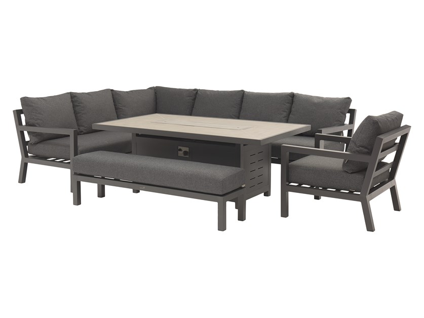 La Rochelle L-Shape Sofa with Rectangle Firepit Table, Armchair & Bench (Cushions in Slate Grey) Alternative Image