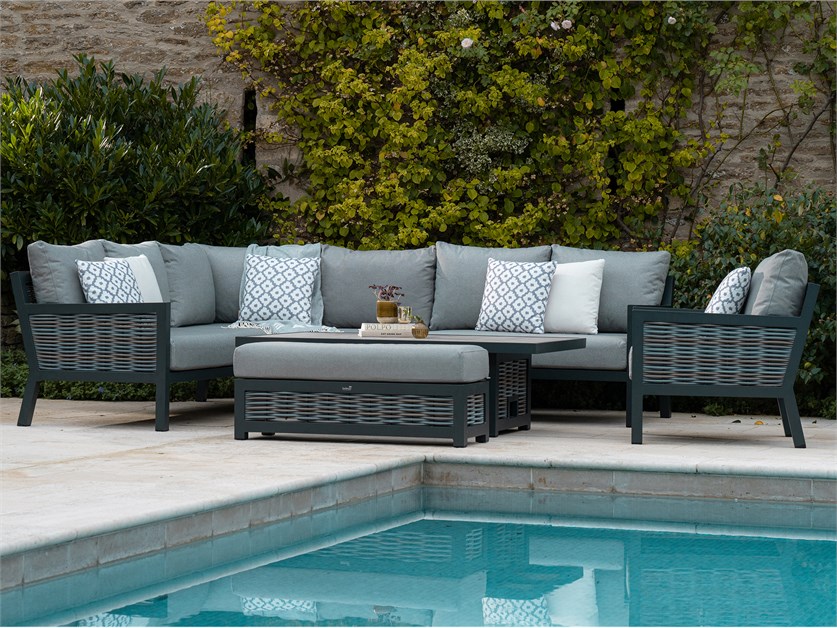 Portofino Wicker L-Shape Sofa with Rectangle Dual Height Table, Armchair & Bench Alternative Image