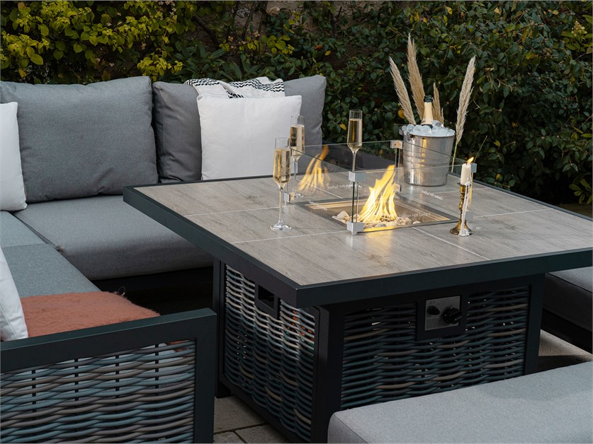 Portofino Wicker Corner Sofa with Square Firepit Table & 2 Benches Alternative Image