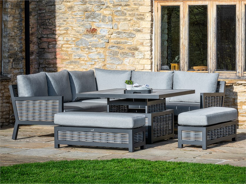 Portofino Wicker Corner Sofa with Square Dual Height Table & 2 Benches Alternative Image