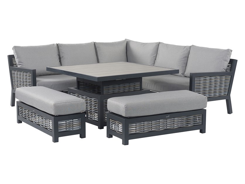 Portofino Wicker Corner Sofa with Square Dual Height Table & 2 Benches Alternative Image