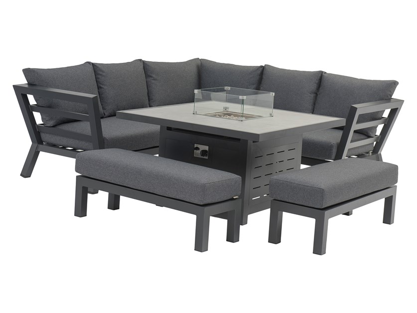 San Marino Anthracite Corner Sofa with Square Firepit Table & 2 Benches Alternative Image
