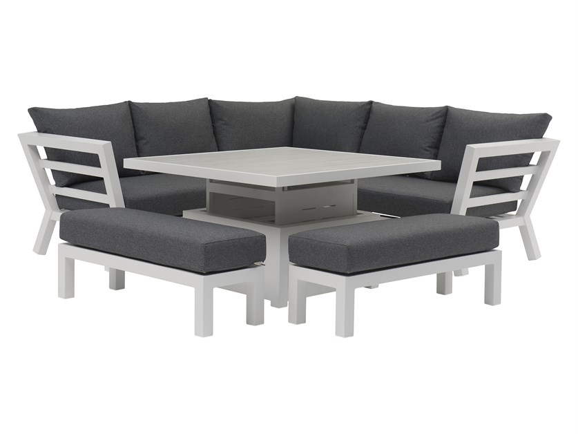 San Marino Pure White Corner Sofa with Square Dual Height Table & 2 Benches Alternative Image