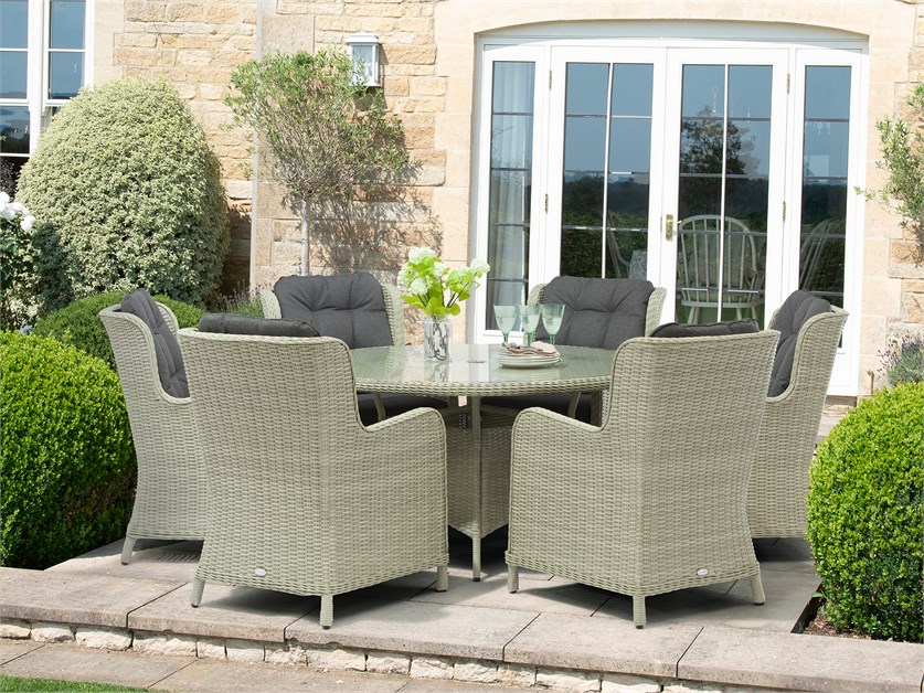 Chedworth Dove Grey Rattan 6 Seat Round Dining Set with Lazy Susan, Parasol & Base Alternative Image
