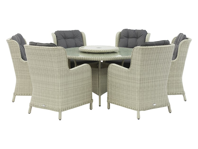 Chedworth Dove Grey Rattan 6 Seat Round Dining Set with Lazy Susan, Parasol & Base Alternative Image