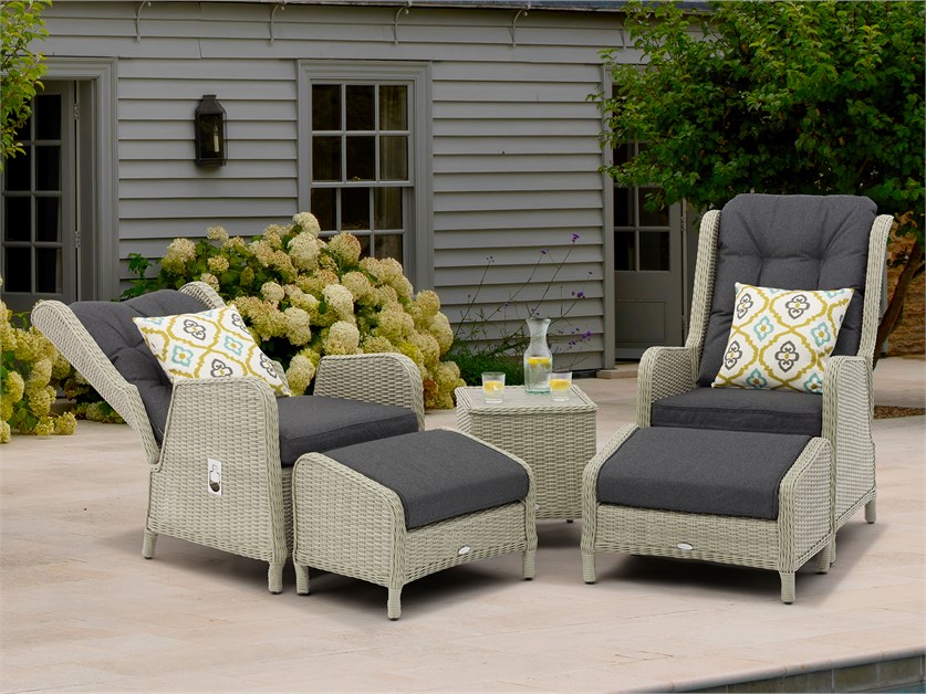 Chedworth Dove Grey Rattan Deluxe Recliner Set with 2 Footstools & Side Table Alternative Image