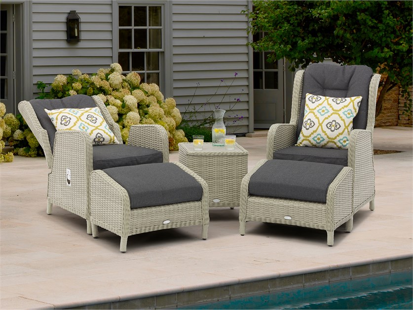 Chedworth Dove Grey Rattan Recliner Set with 2 Footstools & Side Table Alternative Image