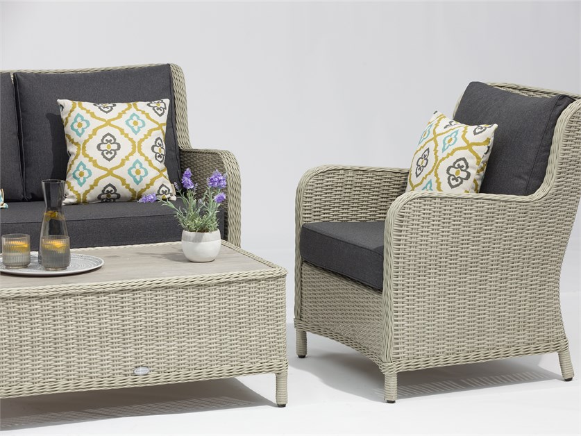 Chedworth Dove Grey Rattan 2 Seater Sofa with Rectangle Coffee Table & 2 Armchairs Alternative Image